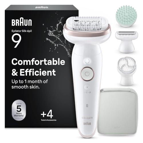 Braun Epilateur Electrique Pour Femmes Silk-épil 9 9-080, Tête Flexible 360° Pour Epilation Facile, Etanche, Sans Fil, Avec Tête De Rasoir, Brosse...