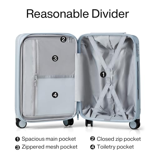 Image of Hanke Underseat Carry On Luggage Suitcase with Wheels 14in 16in 20in 24in 29in Spinner Luggage Built in TSA Lighweight PC Hardside Rolling Suitcases Travel Bag, Gray, Expandable 20 Inch