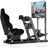 Anman Rock-Firm Game Racing Simulator Cockpit with Esports Black Seat Steering Wheel Frame Monitor Stand Fits for Logitech Thrustmaster Fanatec Xbox G29 I G920 I G923,T300RS TX,PC,HOTAS Warthog