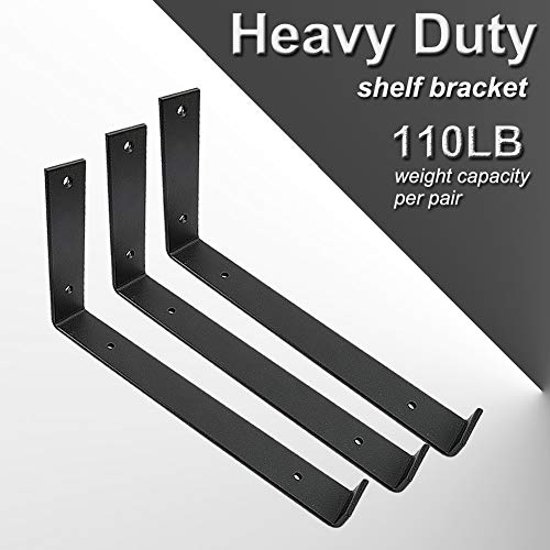 Shelf Brackets 12 Inch 4Pcs Heavy Duty Frosted Black Wall Bracket With Lip For Floating Shelves Rustic Iron Metal Shelf Bracket For Diy Open Shelving Hardware Included #TOP2