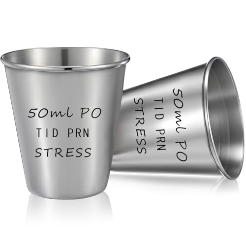Teenyyou 2 Pcs Funny Nurses Gift Stainless Steel Shot Glasses Nurse Appreciation Gift for School Nursing Student Rn Lpn Practitioner Women Men Retirement Birthday Present, 2.36 oz (Elegant)