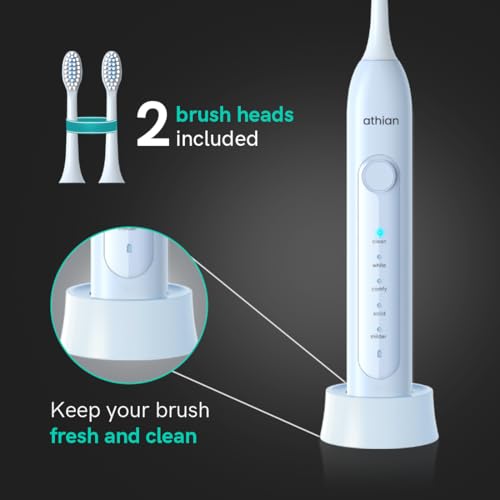 Image of athian Luxe Series UltraSonic Whitening Toothbrush with 2 Brush Heads 40,000 VPM Electric Motor & Rechargeable battery - 5 Super Brushing Modes & Smart timer (Adult Toothbrush - 2 Brush Heads)