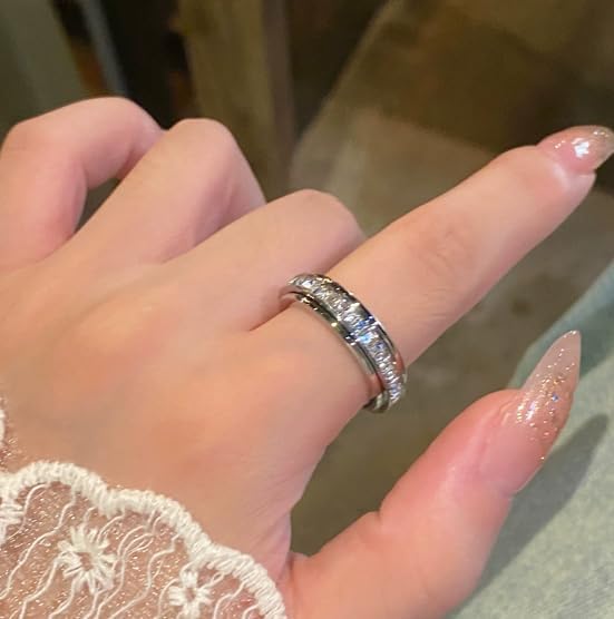 Anxiety Rings Titanium Steel Rotating Band Ring Cubic Zirconia Rotatable Anxiety Relief Ring Wedding Promise Lucky Statement Jewelry Comfort Fit Size 5 to 12