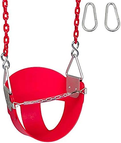 Swing Set Stuff Inc. Highback Half Bucket (Red) with 5.5 Ft. Coated Chain and SSS Logo Sticker image 2