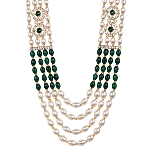 Image of I Jewels 4 Layered Traditional Gold Plated Dulha Moti Mala with Beaded Maharaja Haar /Groom Necklace for Men