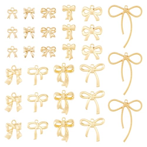 Beadthoven 40Pcs Bowknot Charms Christmas Pendants 10 Styles Golden Plating Alloy Bow Dangle Charms Mini Cute Holiday Pendants for Jewelry Making Earrings Bracelet Necklace DIY Crafts Supplies Ornaments