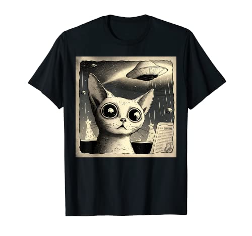Alien UFO Lustiges Katzen-Selfie T-Shirt