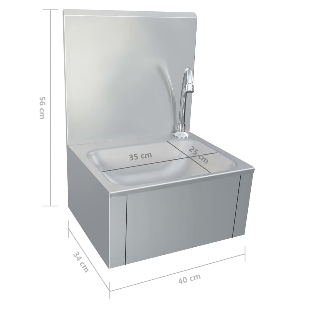 vidaXL Gastro Handwaschbecken mit Wasserhahn Wandmontage Spülbecken Spüle Küchenspüle Gastrobecken Edelstahlspüle Waschtisch Edelstahl
