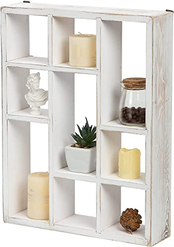 Image of Diamond Wood Arts 9-Slot Shelf Wood Wall Mountable & Freestanding Shelf for Table, Desk.Living Room,Kitchen,Children Room(Rustic White)