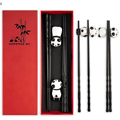 Juego de palillos chinos Taekooki de cerámica panda con soporte Cover