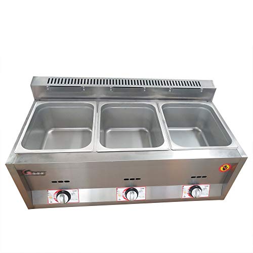 MuChaIOAK 3-Pan Gas Fryer, Deep Fryer, Catering Food Warmer - Stainless Steel Countertop Gas Fry Food Heating Pot, Adjustable Temp Steamer Cooking Pot