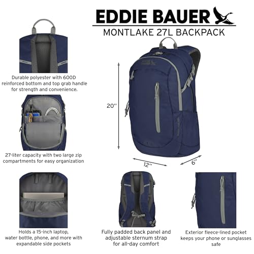 Eddie Bauer Montlake Sac à dos unisexe, Bleu ciel, 27L US, Montlake Sac à dos | Voyage | Trajet | Ordinateur portable | Transport quotidien | Extérieur | – vue 2