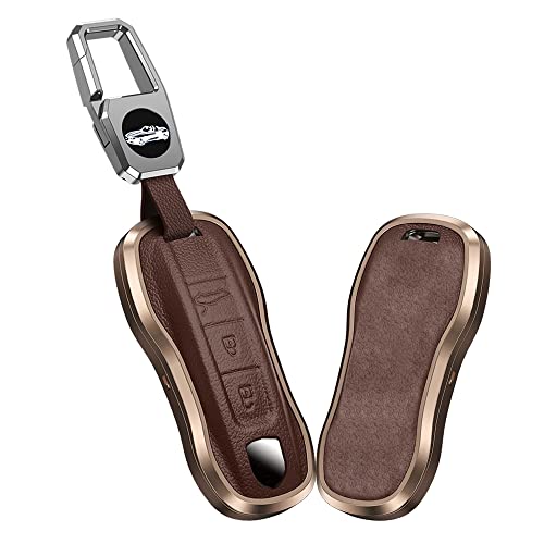Coque clé Porsche 911 Macan Cayenne Taycan en alliage d'aluminium et cuir 3 boutons