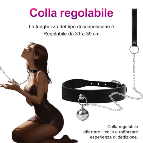 QUEEN'S STORY BDSM Fesselhalsband Bondage-Lederhalsband Flirten, Leine, Sklave,Choker Collar Fetischhalsband schwarzer Kettenset PU-Leder Verstellbare Halsfessel, Halsbänder Sexspielzeug für Frauen