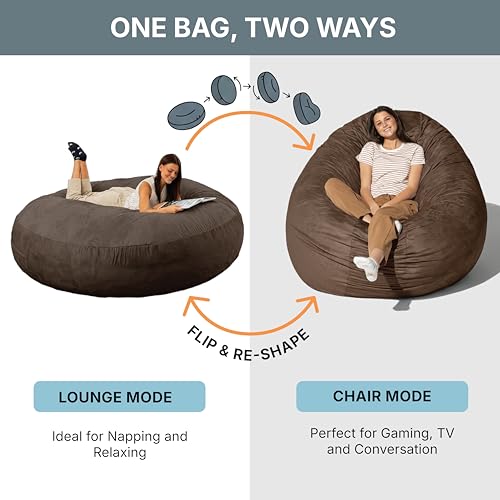 Image of Jaxx 6 Foot Cocoon - 2-in-1 Convertible Bean Bag Bed & Large Bean Bag Chair for Adults, Chocolate