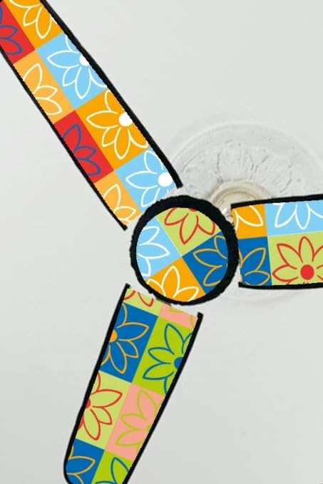 Image of Dustproof Premium Three Blade Ceiling Fan Cover with attachable Enclosure, Set of 1 Fan Cover (Multi Flower).