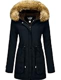 YXP Women's Winter Thicken Military Parka Jacket Warm Fleece Cotton Coat with Fur Hood (Navy,L)