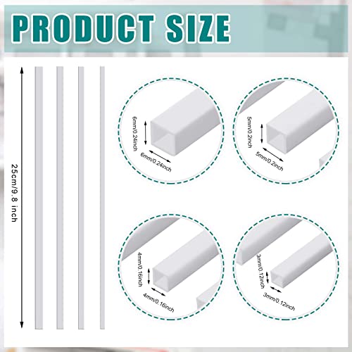 Image of Outus 80 Pcs ABS Square Plastic Tube 4 Sizes 3 /4 /5 /6mm White Bars Rod Hollow Tubing Connector Plastic Rod for DIY Crafts Sand Table Architectural Model Making