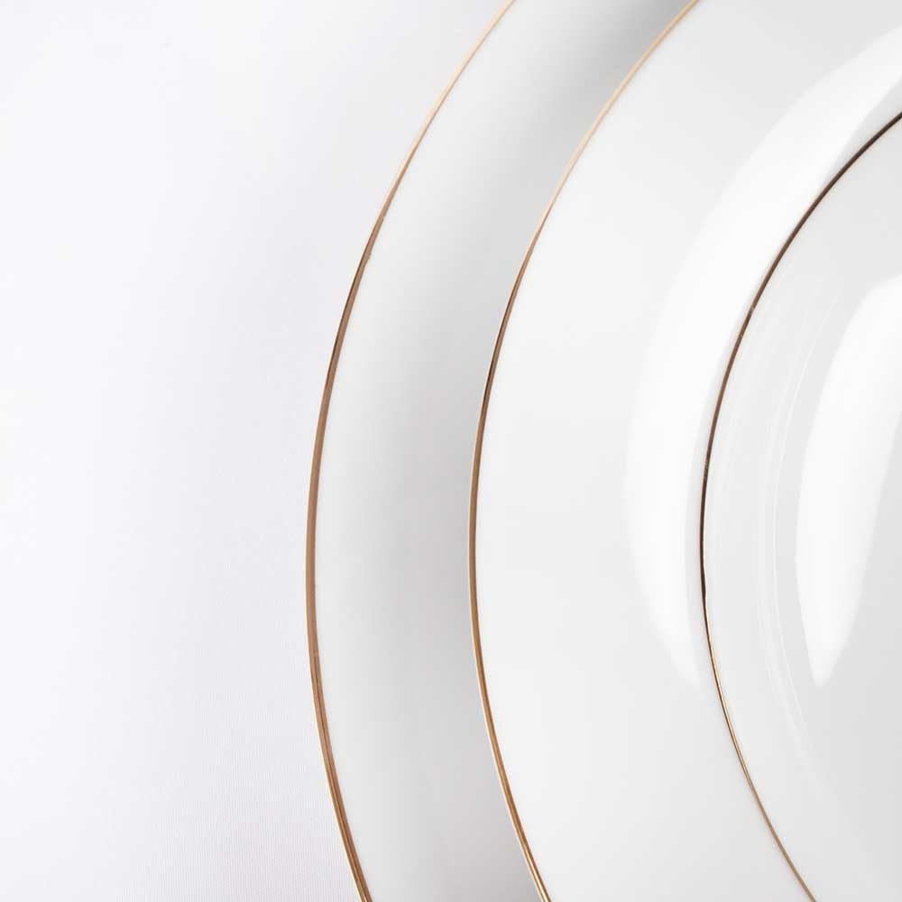 FranquiHOgar Juego de platos de porcelana blanca (18 piezas) Bremen, 6 platos llanos, 6 platos hondos, 6 platos de postre, filo de oro