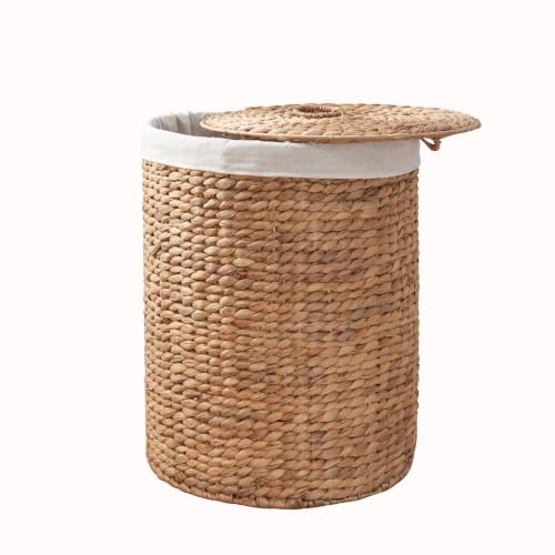 Round Handwoven Laundry Basket with Lid, 15 x 15 x