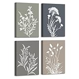 4Pcs Botánico Boho Floral Rústico Marco de madera Cuadros Decoracion Salon Modernos Lienzo Pintura Vintage Minimalista Neutro Flor Imagen Cuadros Decorativos Salon Dormitorio Comedor 30x40cm x4