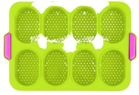 Mini teglia da forno Stampo da forno in silicone for pane francese Antiaderente Stampo for pagnotta a 8 cavità Perfetto for pane francese Grissino Utilizzato in modo sicuro in forni e frigorifero/960