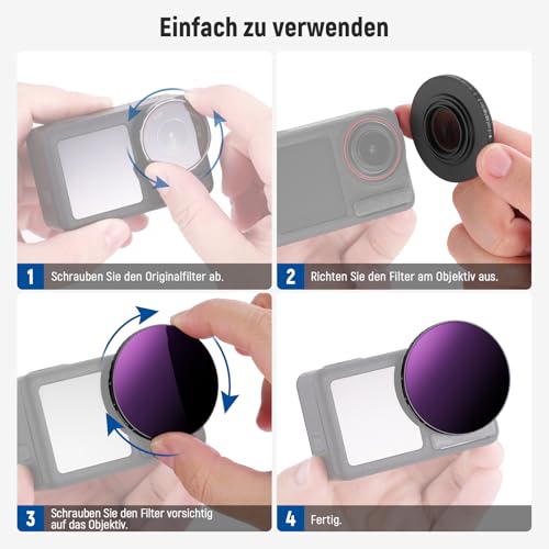 NEEWER Variabler ND Filter, kompatibel mit DJI Osmo Action 5 Pro Action 4, ND8-32 (3-5 Stops), aufschraubbarer Graufilter Objektivfilter, mehrfach beschichtetes optisches HD Glas Action Kamera Zubehör