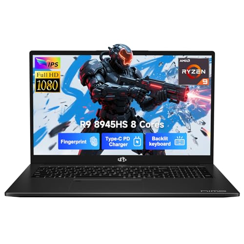 NIMO 17.3 Gaming-Laptop Ryzen 9 8945HS (Beat i9-13900H, Up to 5.2GHz) 16GB RAM, 512GB SSD, Radeon 780M, PD 100W Type-C AI-Enhanced for Copilot VR Ready, Backlit Keyboard, Fingerprint