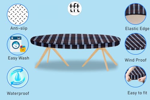 Image of The Furnishing Tree Elastic Oval Dining Table Cover WxL 42x72 in Inches Polyester Checkered Pattern Grey