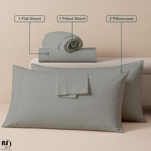 NON Sticky cotton Premium Fitted Cot Sheets, 4 Piece Egyptian Cotton Sheet Set, 8" Deep Pocket Fits Narrow Twin, RV Bunk, Guest Beds, Army Camping Cots, Trifold Mattress 25" X 75", Light Grey Solid - image 3
