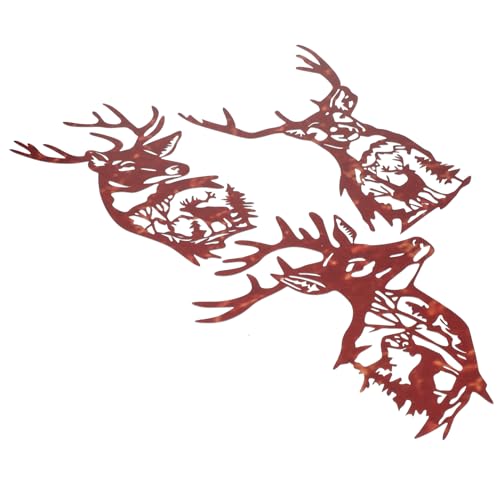 Cerf en métal décoration murale café pour salon et bureau, lot de 3 suspensions nature NULYLU