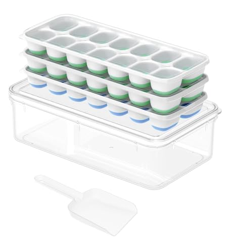 Image of ChefAide Ice Cube Tray with Lid and Bin, 3 Packs 42 Cubes Silicone Plastic Ice Cube Trays for Freezer, Stackable Ice Tray with Container, Ice Scoop for Drinks, Coffee and Cocktails
