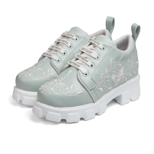Image of Handcrafted Floral Lace Sneakers | Everyday Ethnic Fusion Footwear | Chunky Sole Mint Green