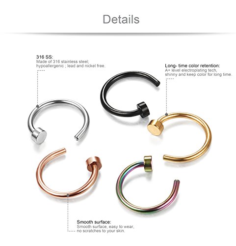 Jstyle 18G 20G 5 Pcs a Set 316L Stainless Steel Nose Rings Hoop Nose Piercing Body Jewelry2