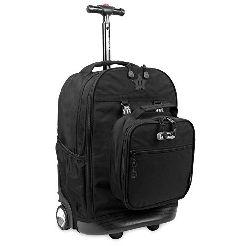 Image of J World Duo Kids Rolling Backpack With Lunch Box Set. School Bookbag on Wheels, Black