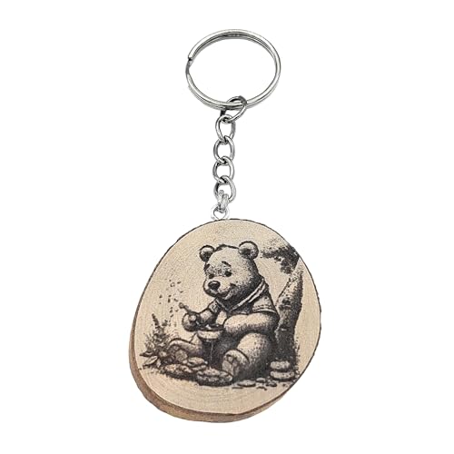 Promotech « Winnie l’ourson mange du miel » (inspiré par A. A. Milne, version originale de 1926) – Porte-clés en bois gravé au laser, fait main