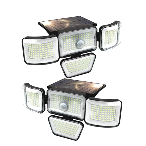 dalattin Solar Flood Lights, 280 LED Solar Wall Light Outdoor, Dark to Dawn, IP65 Waterproof, 4 Heads 270° Wide Angle Motion Sensor, for Yard, Wall, Garage, Steps (2)