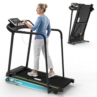 Redliro Treadmill for Seniors Slow Walking - 0.3mph Start, Front & Long Handrails - Foldable Recovery Flat Treadmill for Elderly with Heart Rate Monitor, Auto Lubrication, 3-Level Incline for Home Use