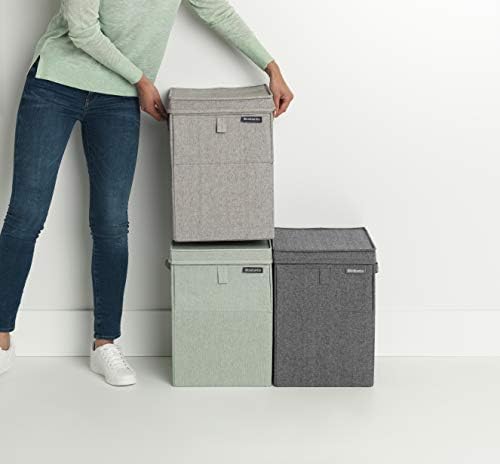 Brabantia - Stackble Laundry Box - Front and Top Opening - Space Efficient - Easy to Unload - Lightweight Grips - Large Opening for Dirty Clothes - Grey - 35L