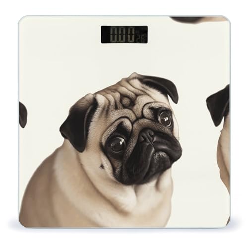 Báscula digital para baño con diseño de perro pug y cristal templado miniatura 1