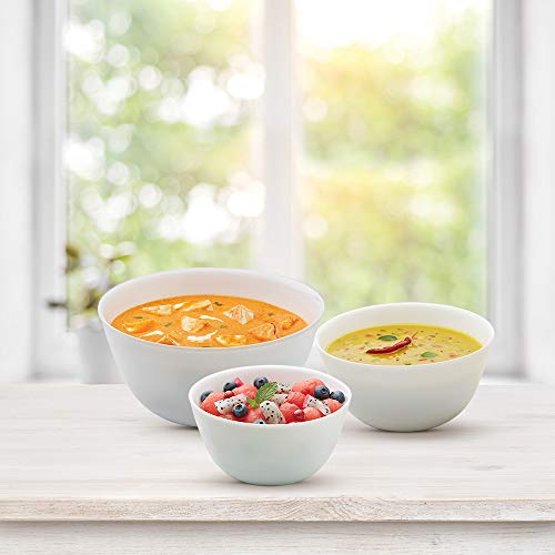 Image of Larah by BOROSIL Opalware Solid Mixing Bowl - 500ml, 750ml, 1L, Set of 3, White