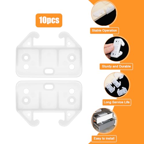 10Pcs Drawer Track Guide Drawer Slides Guides, Plastic Drawer Guides Runners Rail Guide Brackets Drawer Rail for Dressers Hutches and Drawer(White) - Image 4