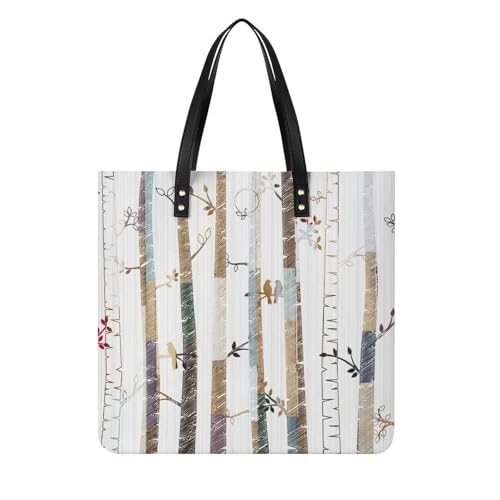 Tote bag arbre et oiseau grand sac shopper en tissu imprimé de 39x39cm pour femme active