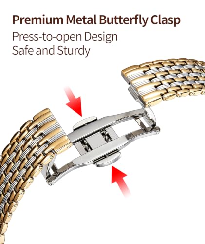 Image of BINLUN Mesh Stainless Steel Watch Band, Ultra Thin Polished Replacement Bracelets with Butterfly Buckle for Men Women, 12 /14 /16 /18 /20 /22mm