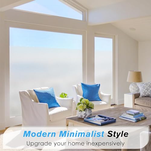 Image of HOME13 Frosted Glass Window Film Decorative Static Cling Window Film Window Clings Privacy Non-Adhesive Frosted Window Glass Film for Living Home, Office (12x72 Inch)