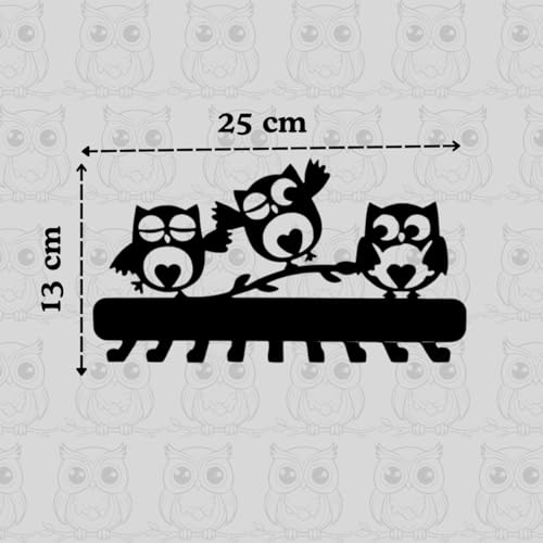 Image of 3 Owl Metal Key Holder - 25cm x 13cm, 9 Hooks, Decorative Key Rack & Organizer, Sturdy Wall Mounted Hanger for Keys, Accessories, Home Decor for Entryway, Hallway, Kitchen, Gift