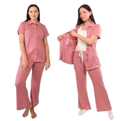 Inspired Comforts Post Surgery Mastectomy Recovery Pajamas Set with Internal Drainage Pockets