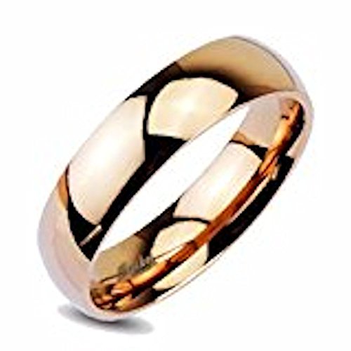 MJ Metals Jewelry 6mm Stainless Steel Mirror Polished Rose Gold Plated Domed Wedding Band Ring Size 9