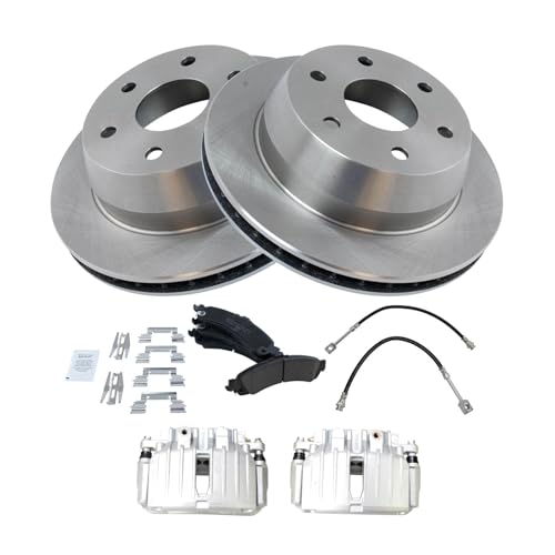Image of TRQ Rear Brake Pad & Rotor Kit Ceramic Compatible with 2003-2005 Chevrolet Silverado 1500 2004-2005 GMC Sierra 1500