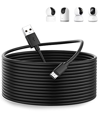 ACOCOBUY Micro USB Power Cable 10M, Power Cord for Mi 360° Home Security Camera 2K Pro, Mi Smart Camera C300 C200, for EZVIZ C6/C1c, USB A to Micro Long Charging Cable Wire for Security Cameras, Black